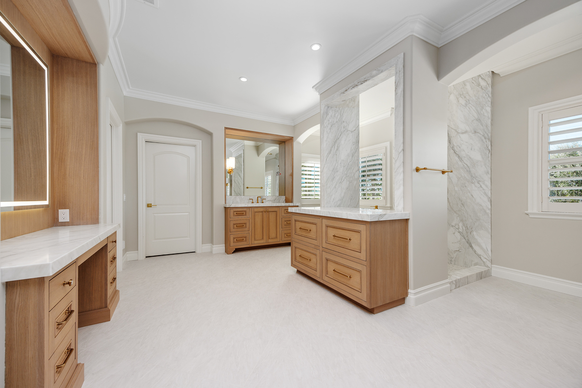 La-Costa-Whole-Home-Remodel-29-11958506-129 Custom bathroom makeup vanity in La Costa Carlsbad with built-in cabinets, modern finishes, and organized storage space.