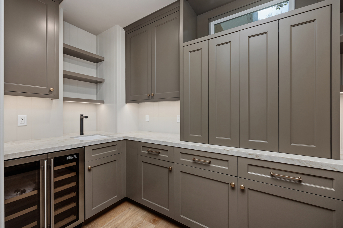 Custom cabinets in a La Costa home remodel in Carlsbad featuring built-in storage, modern design, and clean finishes.